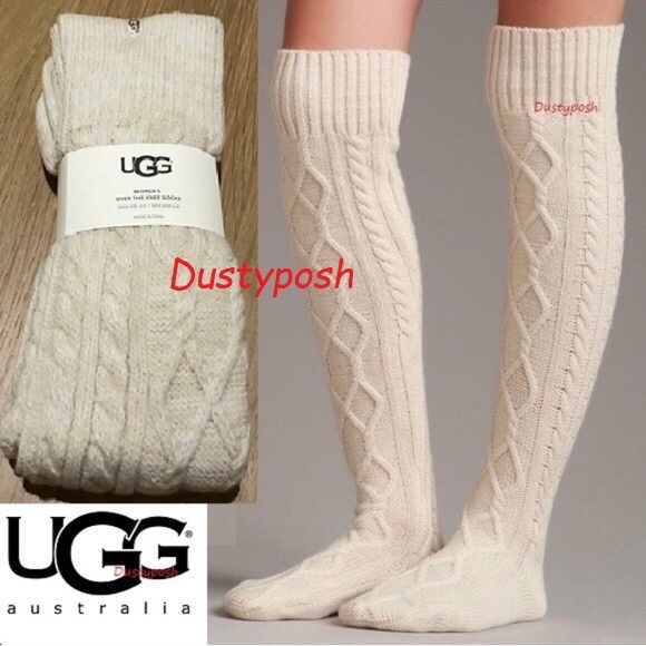UGG Cable Knit Over The Knee Socks Thigh High Boot Christmas Winter Discontinued - Picture 6 of 8